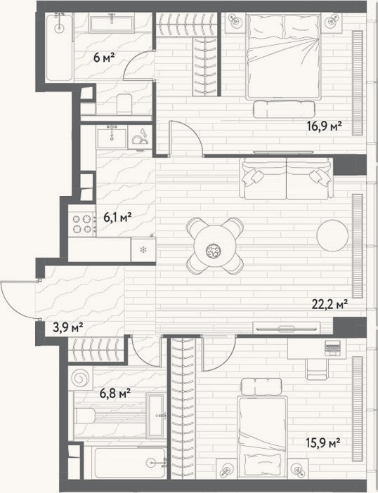 Планировка: 3-к, 77,8 м²