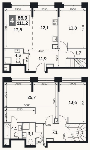Планировка: 4+ к, 109,7 м²