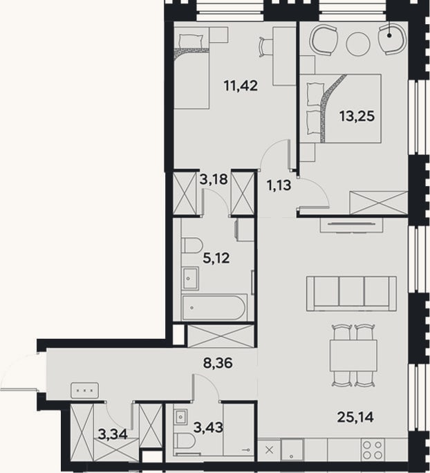 Планировка: 3-к, 74,4 м²