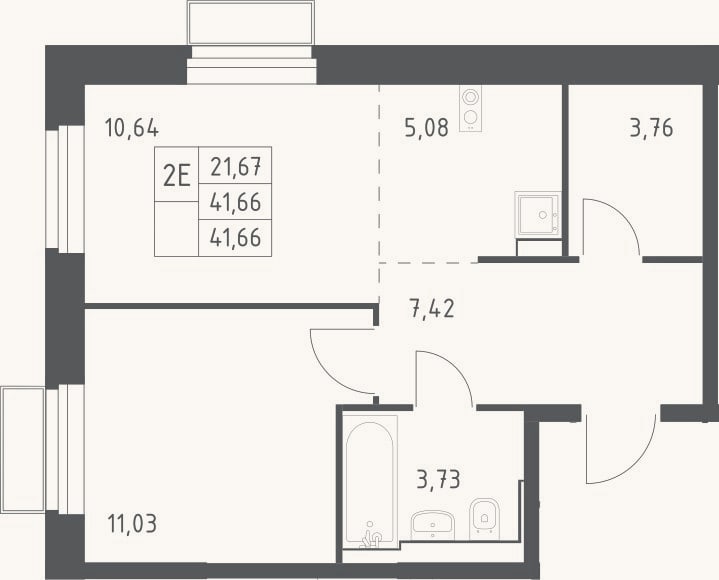 Планировка: 2-к, 41,7 м²
