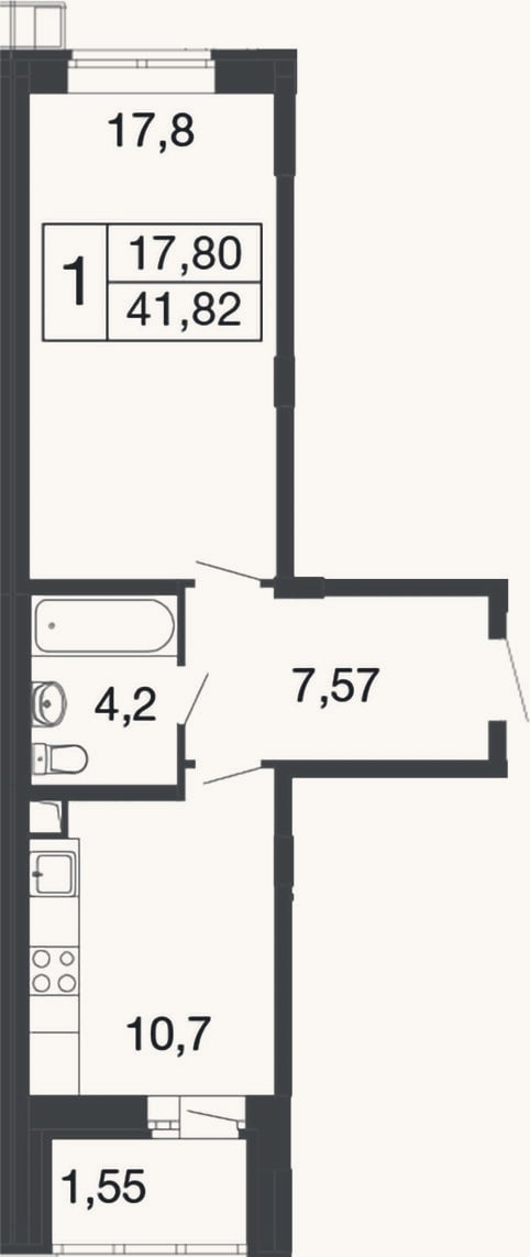 Планировка: 1-к, 40,3 м²