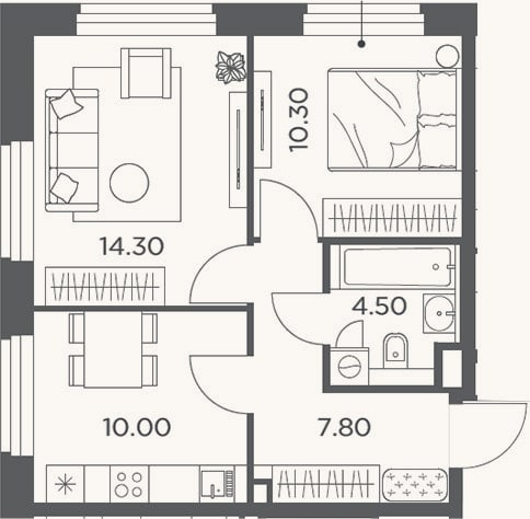 Планировка: 2-к, 46,9 м²