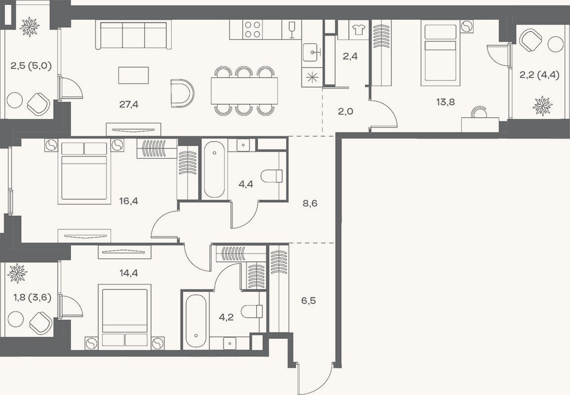Планировка: 4+ к, 100,1 м²