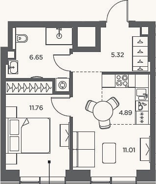 Планировка: 2-к, 39,6 м²