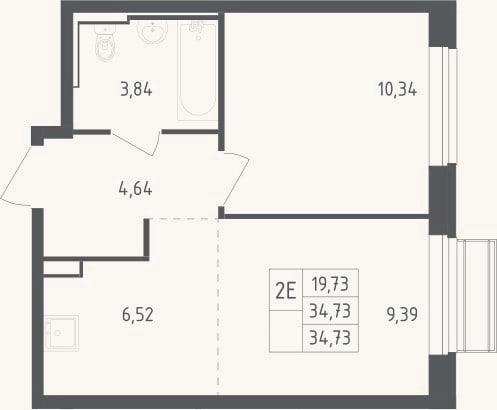 Планировка: 2-к, 34,7 м²