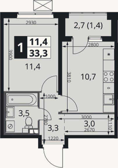 Планировка: 1-к, 31,9 м²