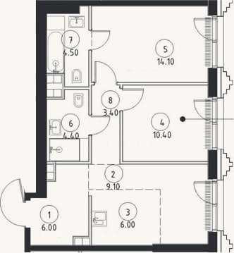 Планировка: 3-к, 57,9 м²
