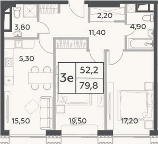 Планировка: 3-к, 79,8 м²