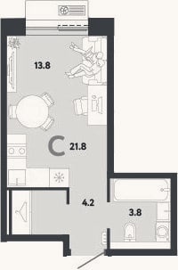 Планировка: Студия, 21,8 м²