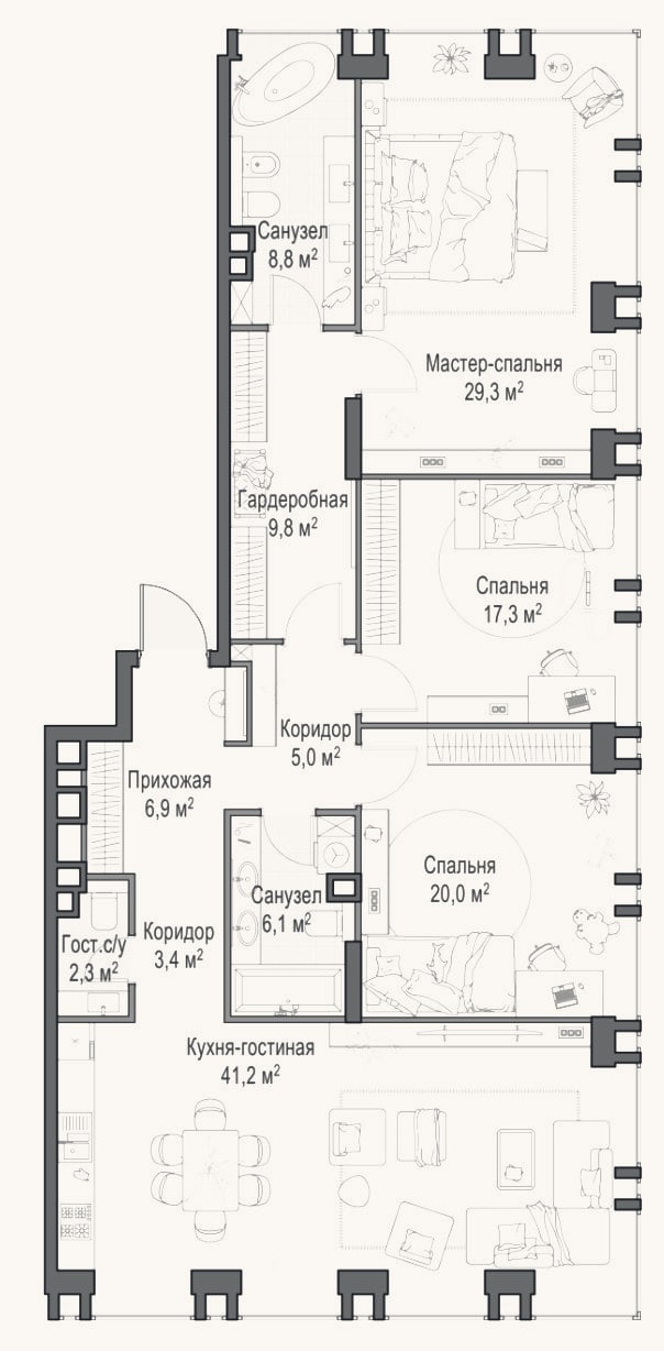 Планировка: 4+ к, 150,3 м²