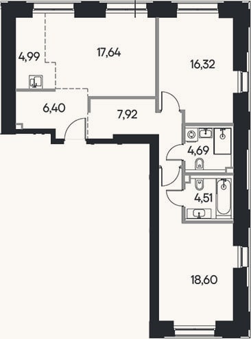 Планировка: 3-к, 81,1 м²