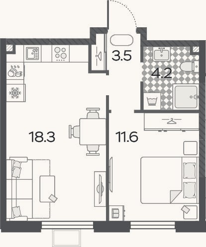 Планировка: 2-к, 37,6 м²