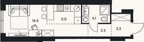 Планировка: Студия, 29 м²