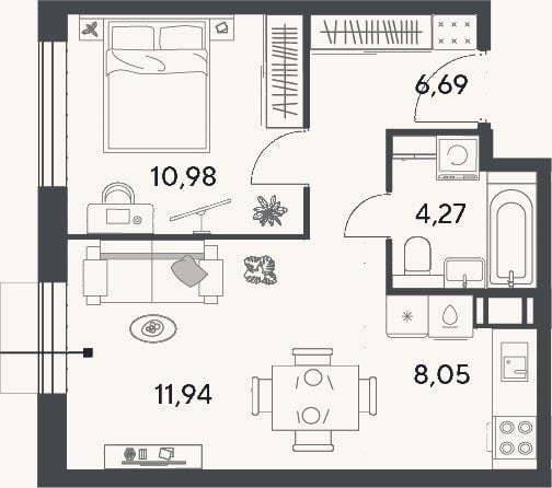 Планировка: 2-к, 41,9 м²