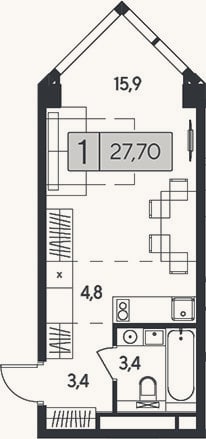 Планировка: Студия, 27,7 м²
