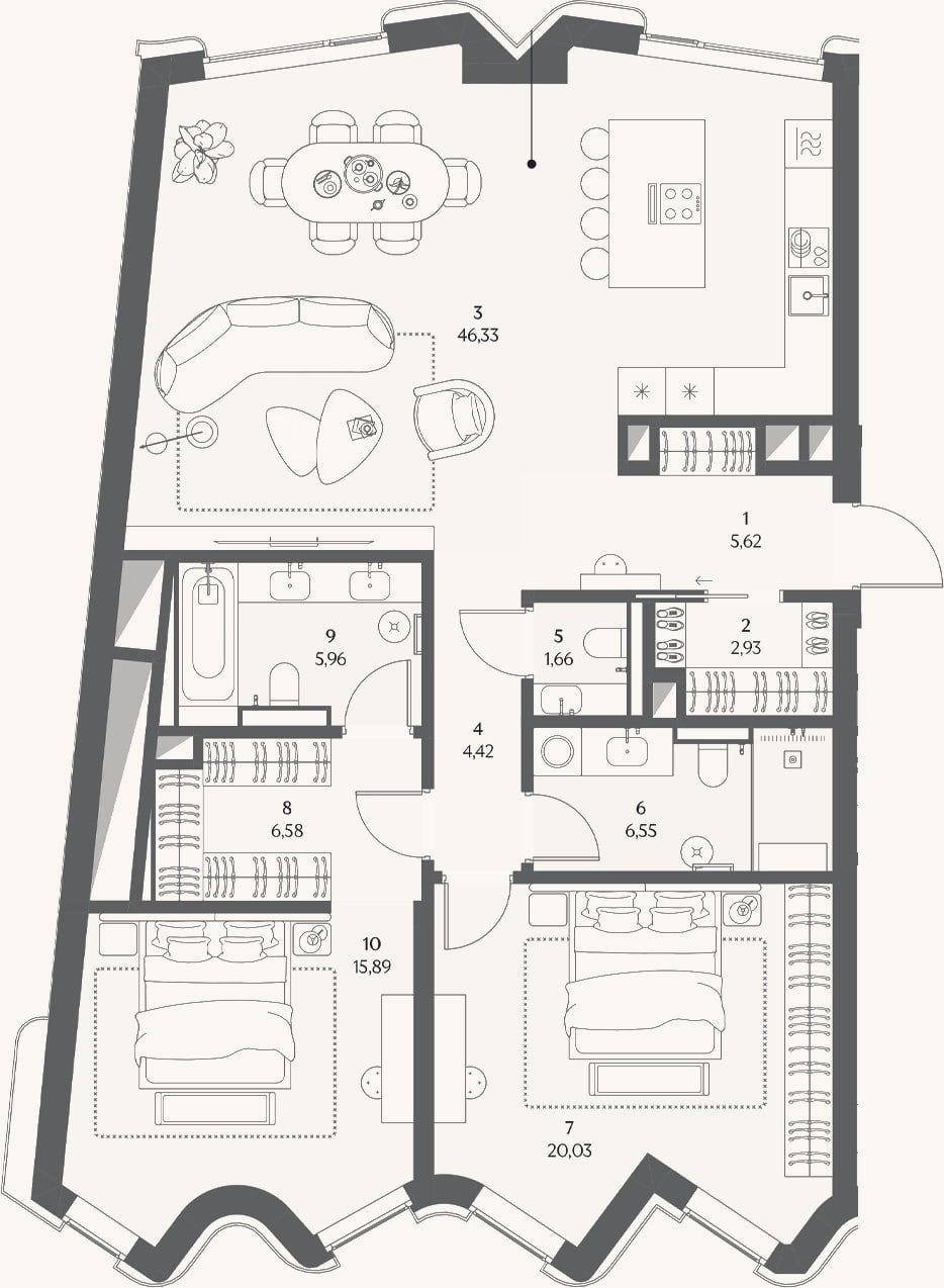 Планировка: 2-к, 120,9 м²