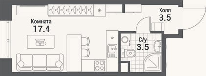 Планировка: Студия, 24,4 м²