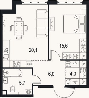 Планировка: 2-к, 51,4 м²