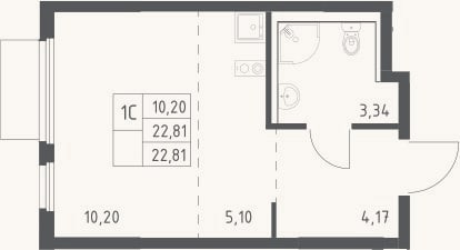 Планировка: Студия, 22,8 м²