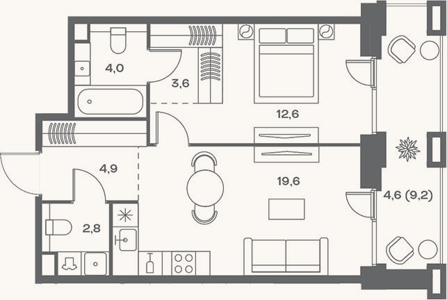 Планировка: 2-к, 47,5 м²