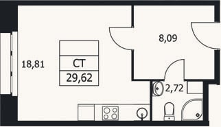 Планировка: Студия, 29,6 м²