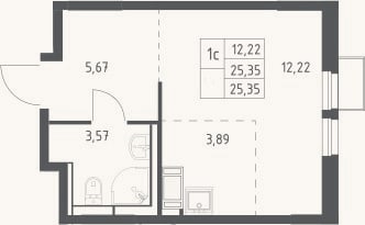Планировка: Студия, 25,4 м²