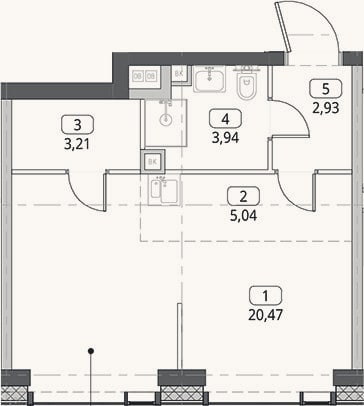 Планировка: Студия, 35,6 м²