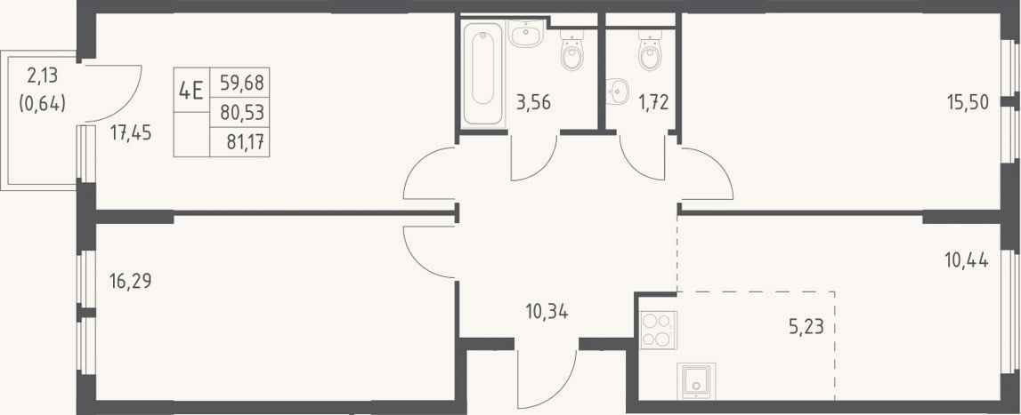 Планировка: 4+ к, 80,5 м²