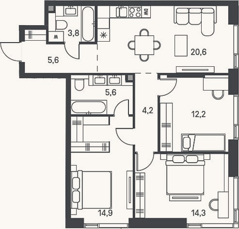 Планировка: 4+ к, 81,2 м²