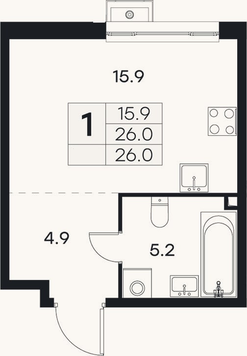 Планировка: Студия, 26 м²