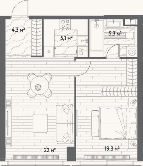 Планировка: 2-к, 56 м²