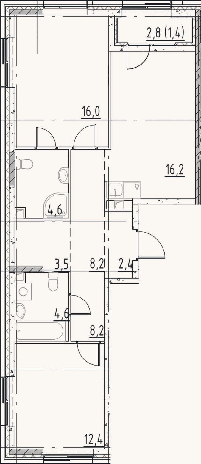 Планировка: 3-к, 67,9 м²