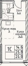 Планировка: Студия, 26,8 м²