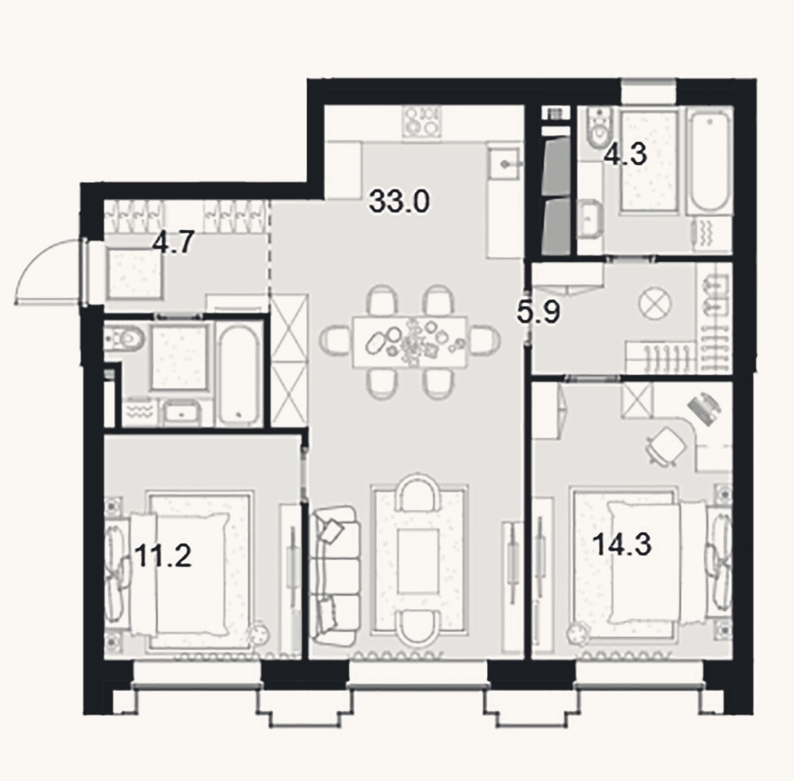 Планировка: 2-к, 79,5 м²