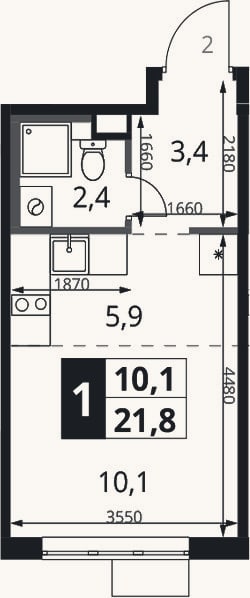 Планировка: Студия, 21,8 м²