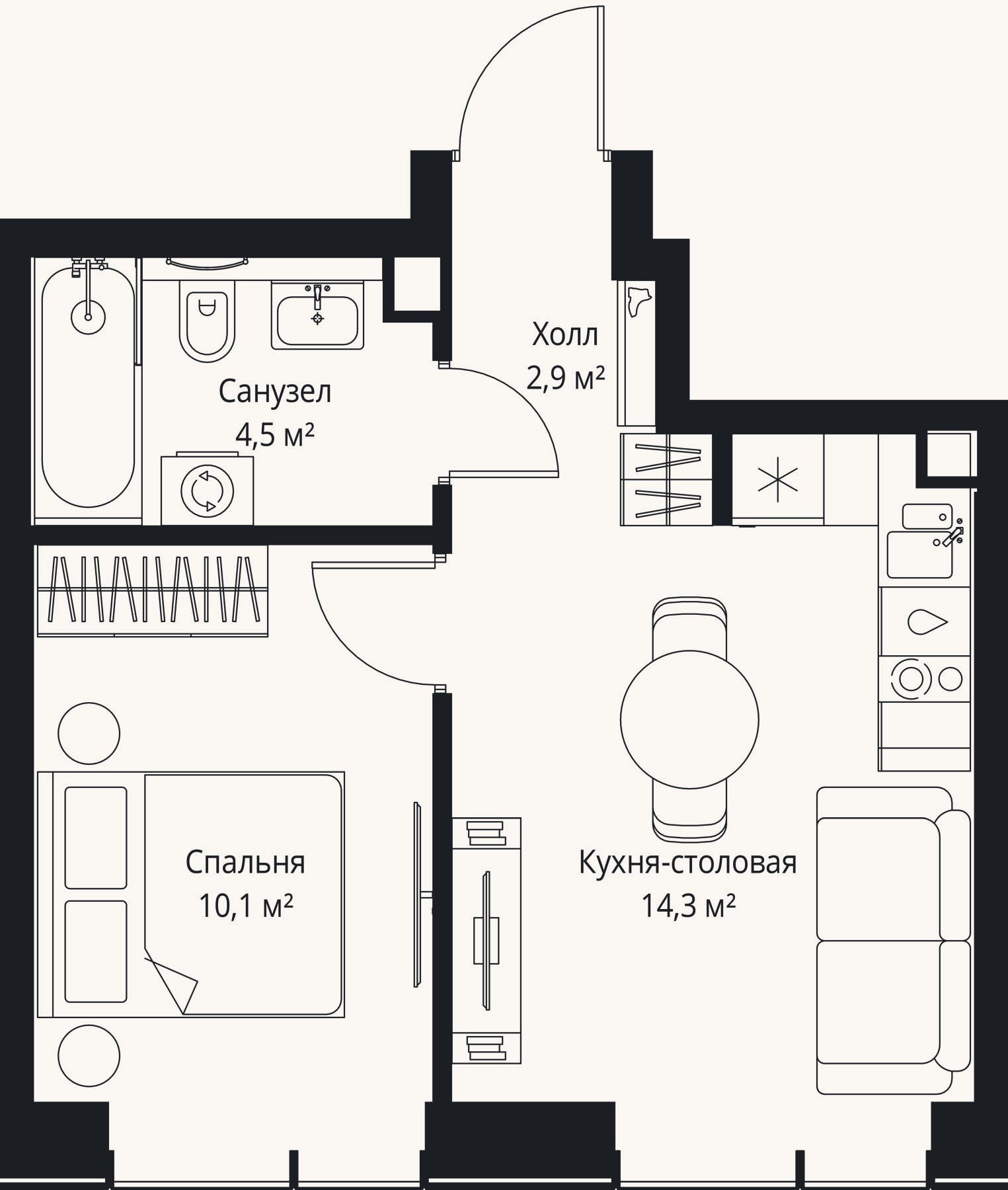 Планировка: 2-к, 31,8 м²