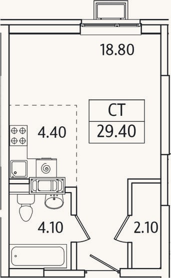 Планировка: Студия, 29,4 м²