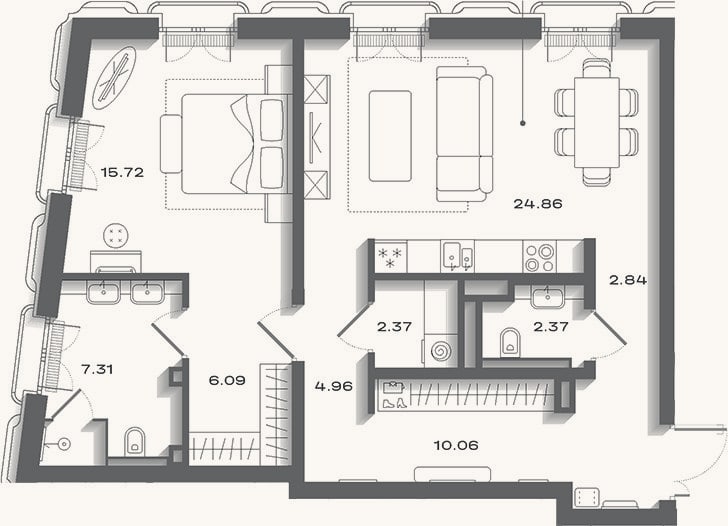 Планировка: 2-к, 81,6 м²