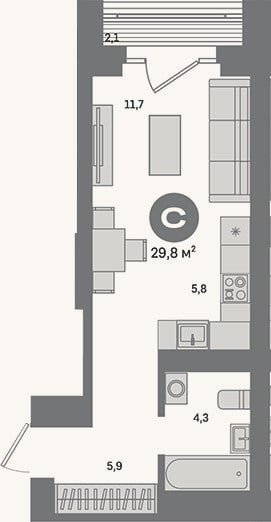 Планировка: Студия, 27,7 м²