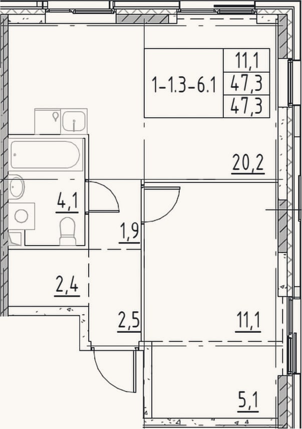 Планировка: 2-к, 47,3 м²