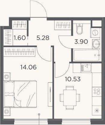 Планировка: 1-к, 35,4 м²