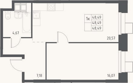 Планировка: 2-к, 48,5 м²