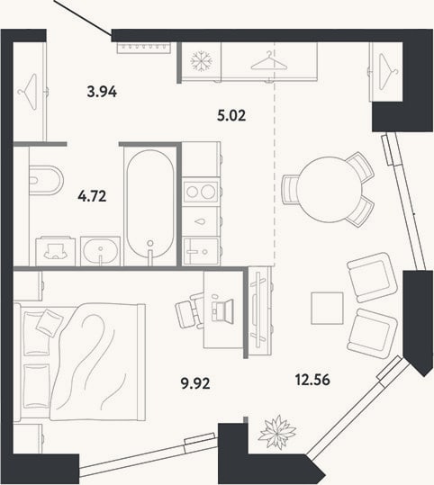 Планировка: 1-к, 36,2 м²
