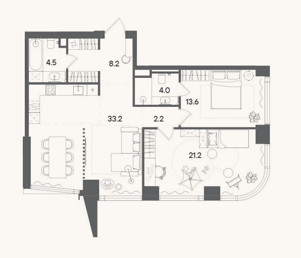 Планировка: 3-к, 86,9 м²