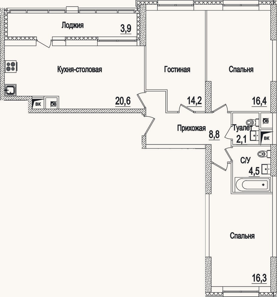 Планировка: 4+ к, 82,9 м²