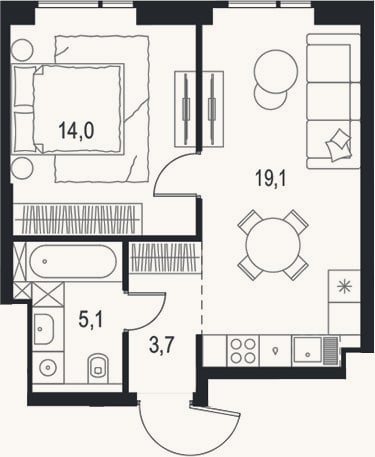 Планировка: 2-к, 41,9 м²