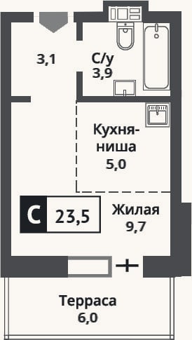 Планировка: Студия, 21,7 м²