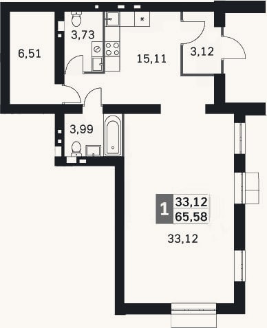 Планировка: 2-к, 65,6 м²