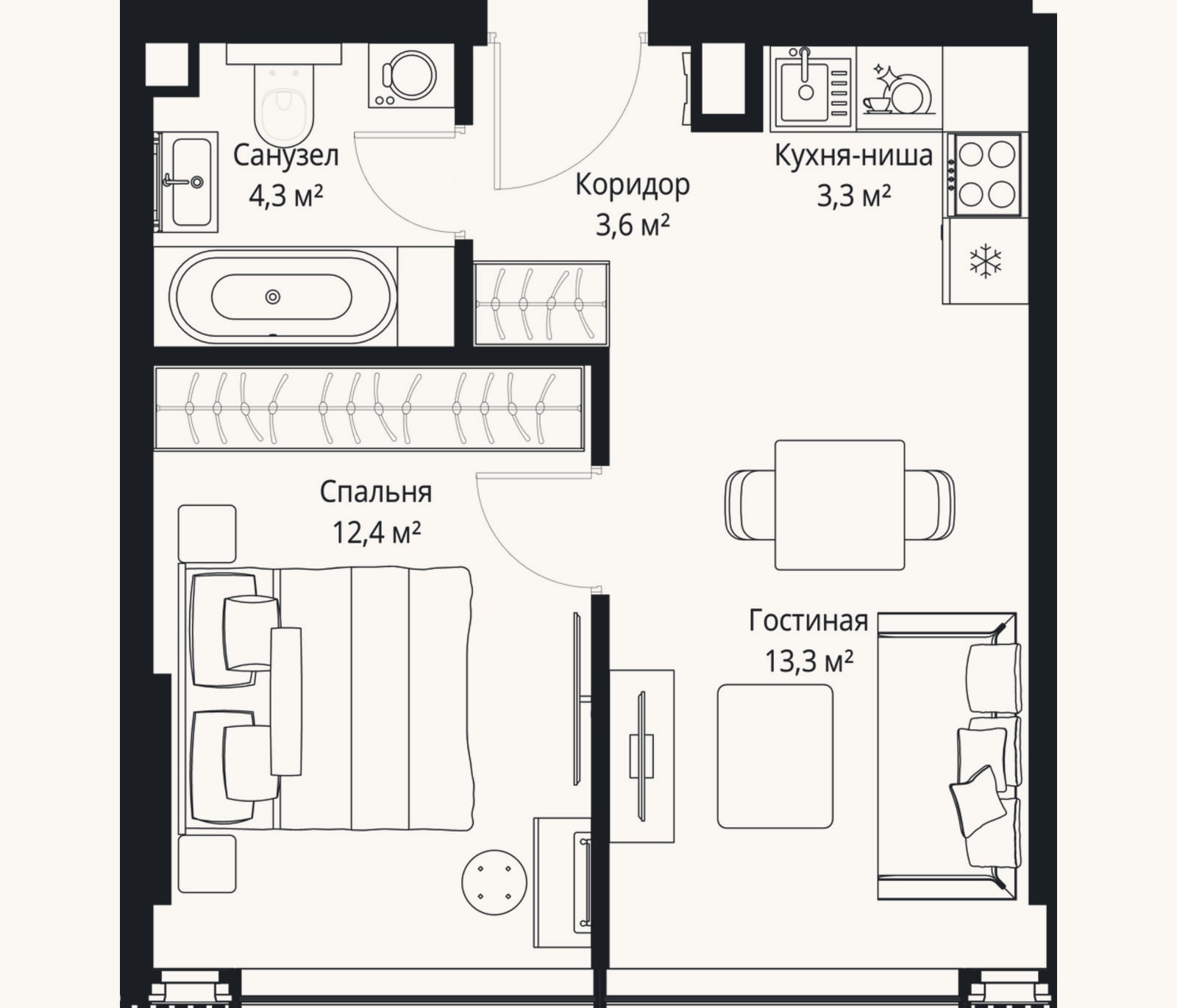 Планировка: 2-к, 36,9 м²