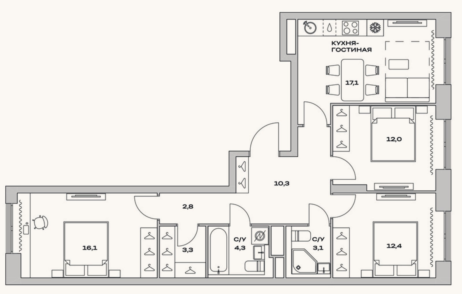 Планировка: 4+ к, 81,4 м²